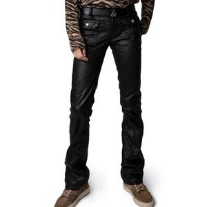 Zadig & Voltaire hippie cuir froisse black leather pants size 38 NWT